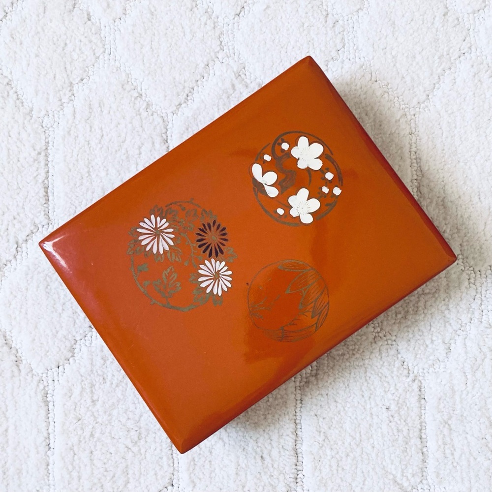 Antique Japanese Red Lacquer writing Box with Gold Decoration Made in Japan